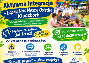 Plakat promujący projekt Aktywna integracja – Łączy Nas Nasze Osiedle Kluczbork